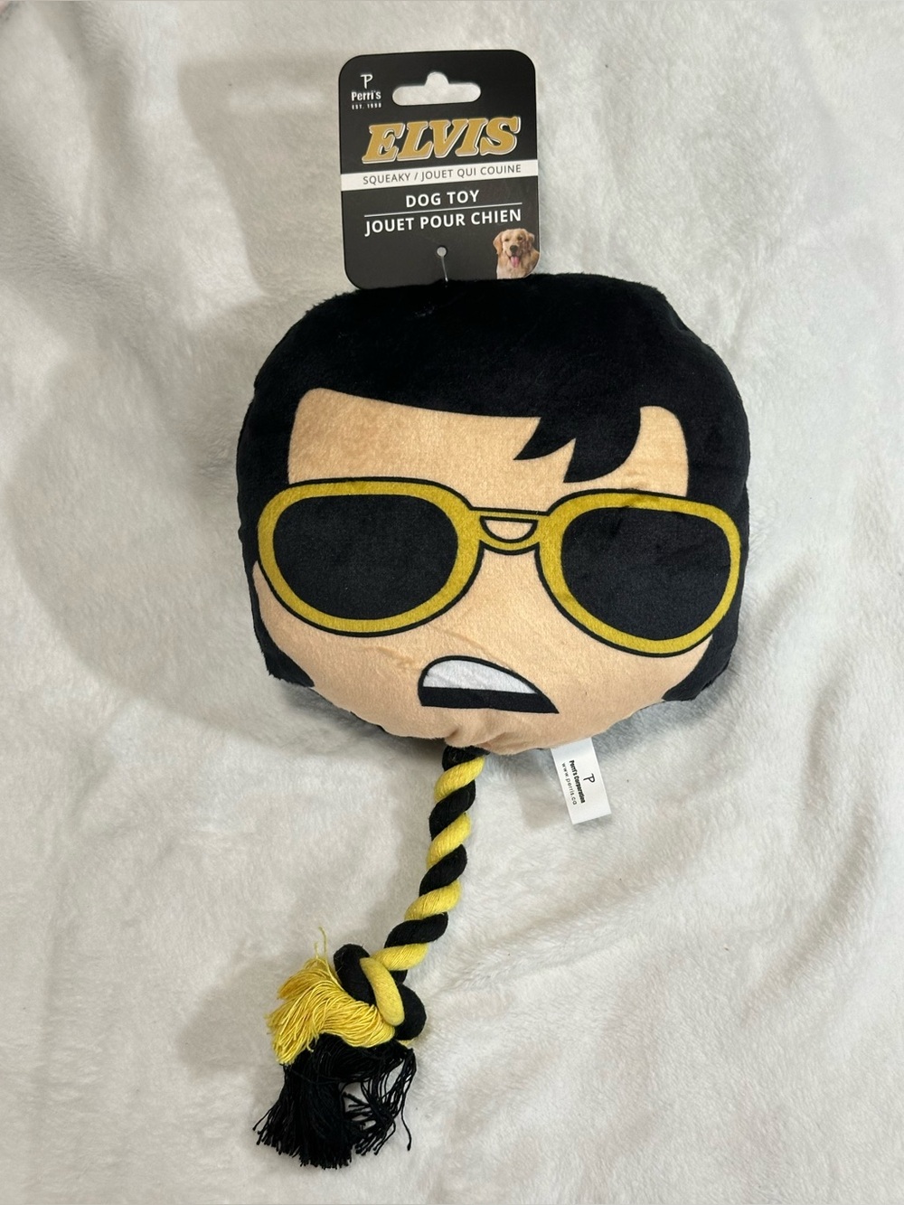 Perri's Pets Elvis 11" Squeaky Dog Toy Pull Rope Chew Plush